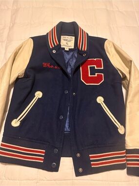 American Eagle 2010s - Navy & Cream Varsity Letterman Jacket